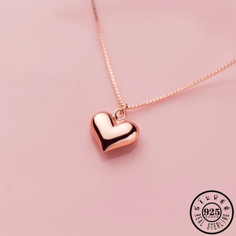 

925 стерлингового серебра в форме сердца кулон из розового золота Цвет покрытием цепочка ожерелье украшения в подарок на Новый год для женщи...