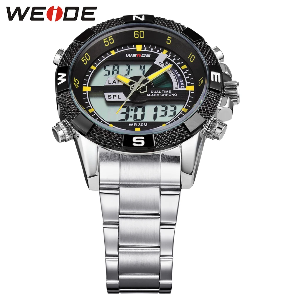 WEIDE Для мужчин Бизнес кварцевые наручные часы Dual Time Zone топ бренда большой