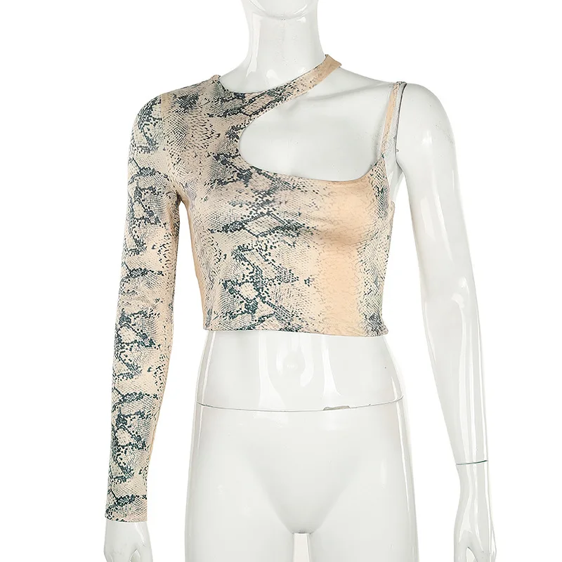 Женский топ с принтом змеиной кожи облегающая футболка длинным рукавом и