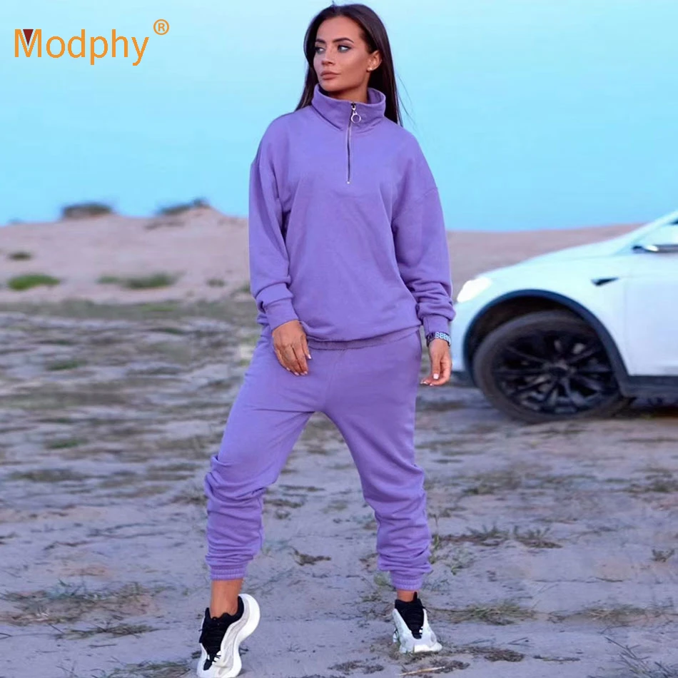 

2020 Autumn New Women'S Sportswear Set Sexy Zipper Stand Collar Long-Sleeved Top + Trousers Casual Solid Color 2 Two-Piece Suit