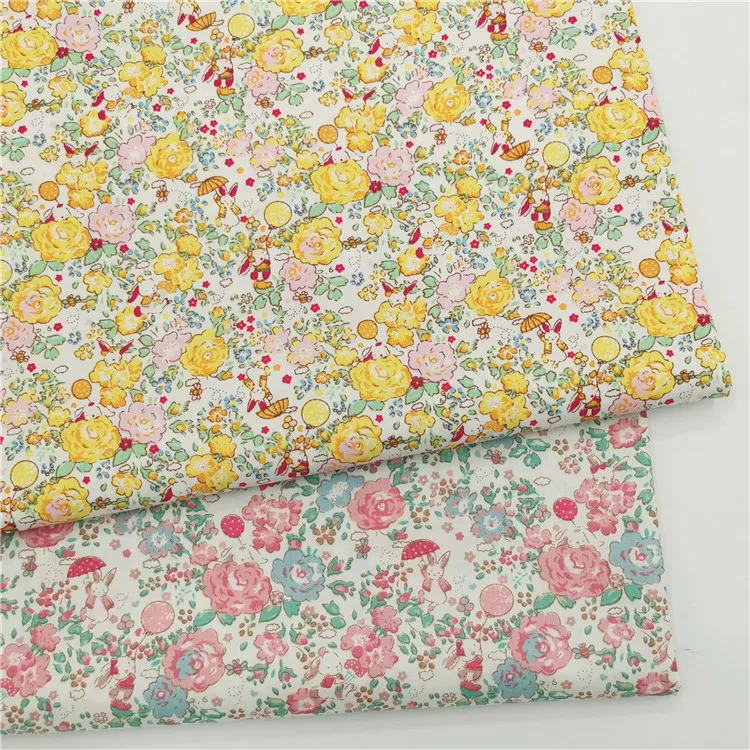 

160x50cm Samll Rabbit Umbrella Floral Cotton Twill Sewing Fabric, Making Bedding Dress Pajamas Bag Lining Cloth