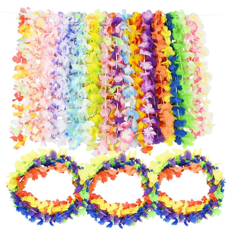 Hawaiian Party Artificial Flowers leis Garland Necklace Hawaii Beach Flowers Luau Summer Tropical Birthday Party Decor