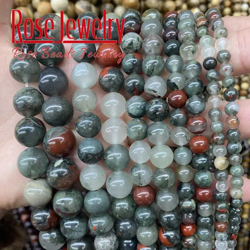 

Natural African Blood Stone Beads Round Loose Spacers Beads 15" Strand 4/6/8/10/12 MM For Jewelry DIY Making Necklace Bracelet