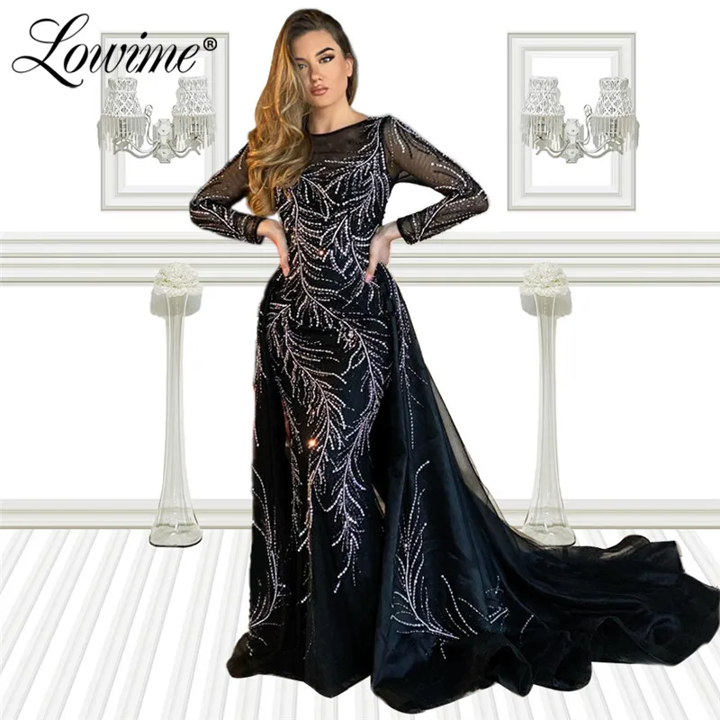 

Dubai Long Sleeves Black Mermaid Robes Muslim Evening Gown 2021 Middle East Arabic Plus Party Dress Prom Dresses Custom Made