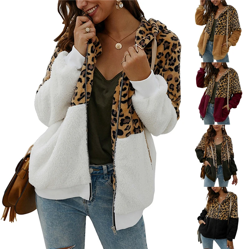 

Autumn Winter Sweatshirts Women Hooded Leopard Hoodies Casual Zipper Long Sleeve Hoodie Fashion Top Warm Coat Polerones Mujer