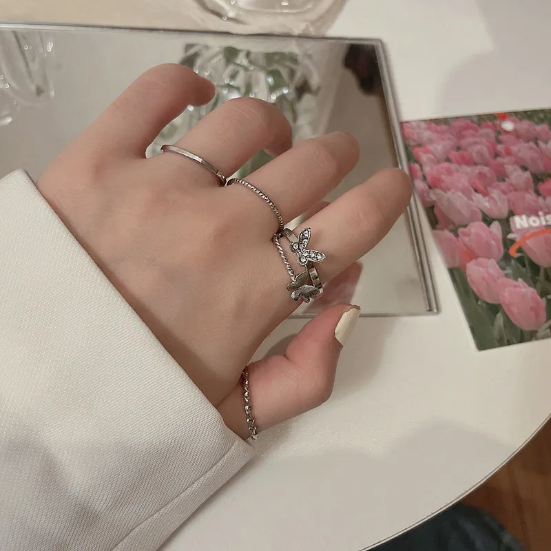 

2021 New Fashion Simple Butterfly Set Ring Personality Elegant Ladies Casual Wedding Party Geometric Butterfly Ring Jewelry