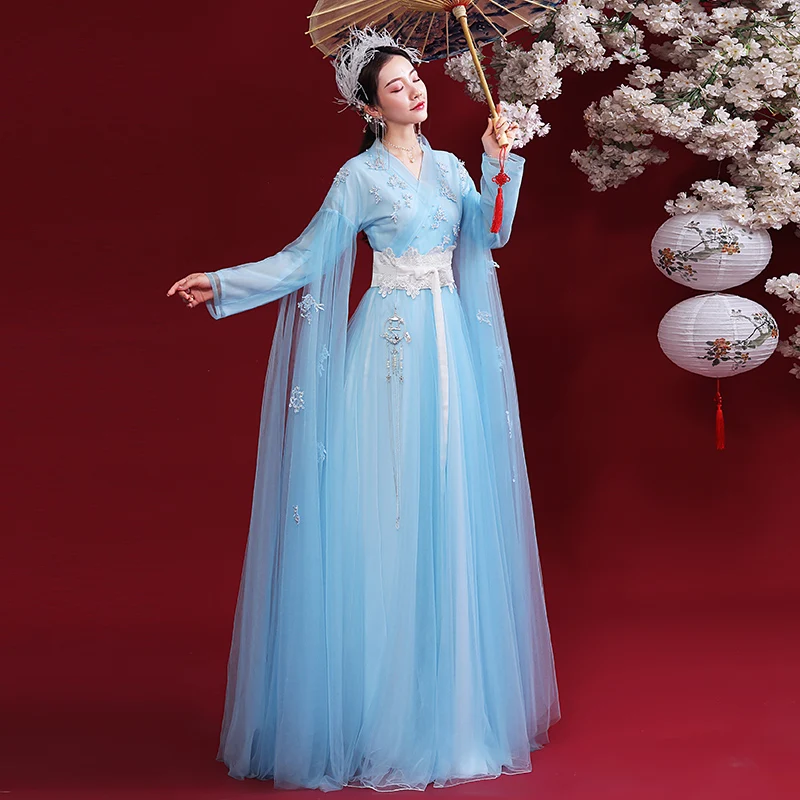 

Новая женская Оригинальная китайская одежда, вышивка, Старинные Народные сценические танцевальные костюмы, праздничный наряд