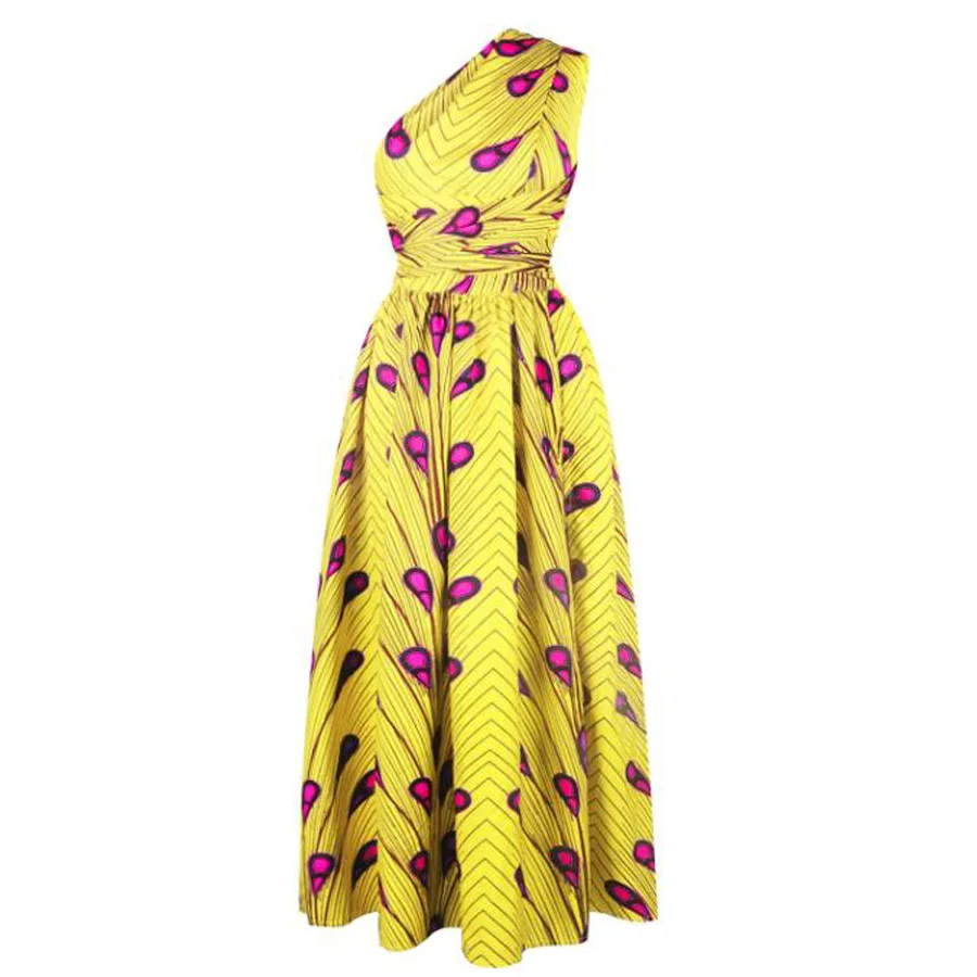 Летнее платье на одно плечо 2021 элегантные женские Высокая талия пол Длина