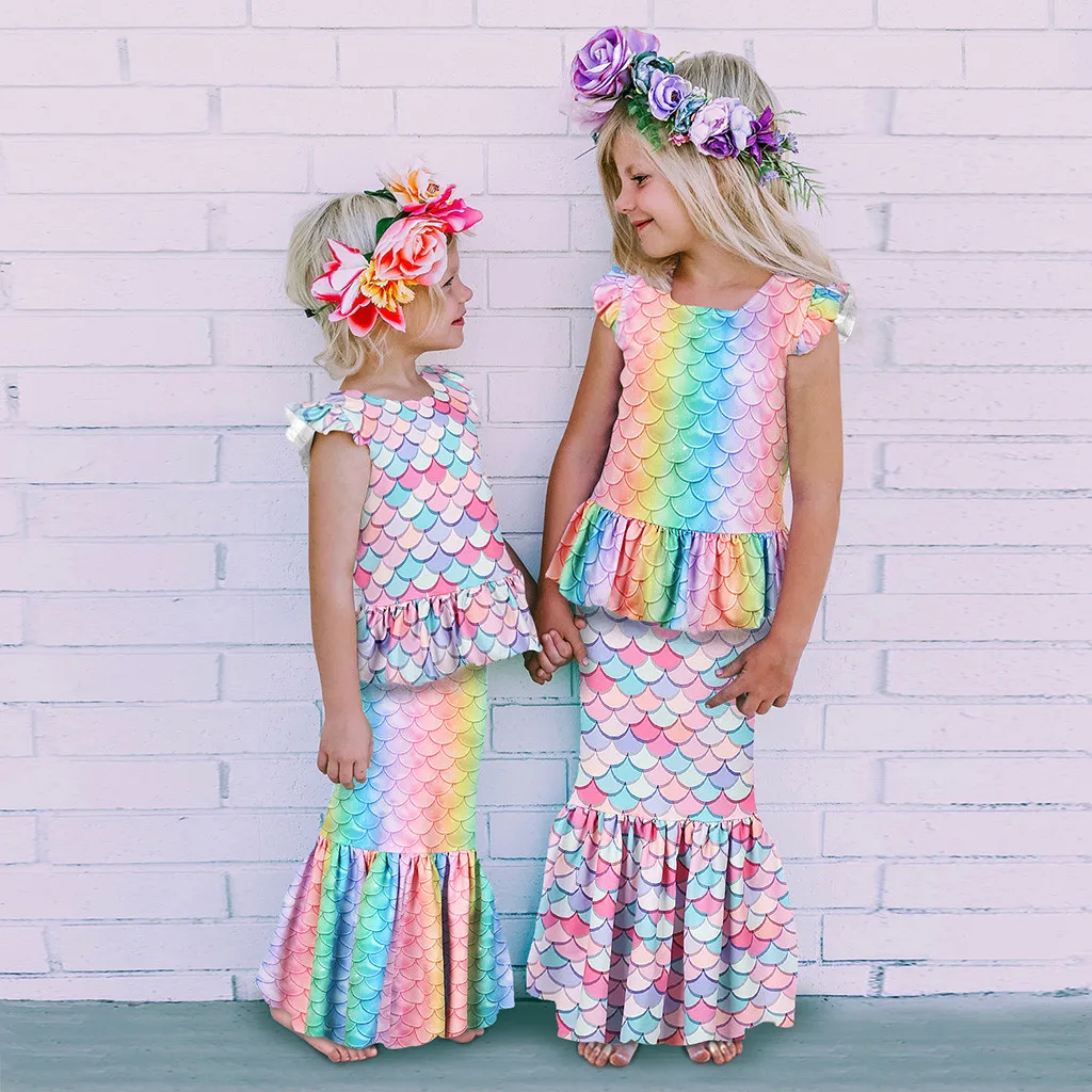 Одежда для маленьких девочек многоцветная шкала рубашка с принтом топы юбка