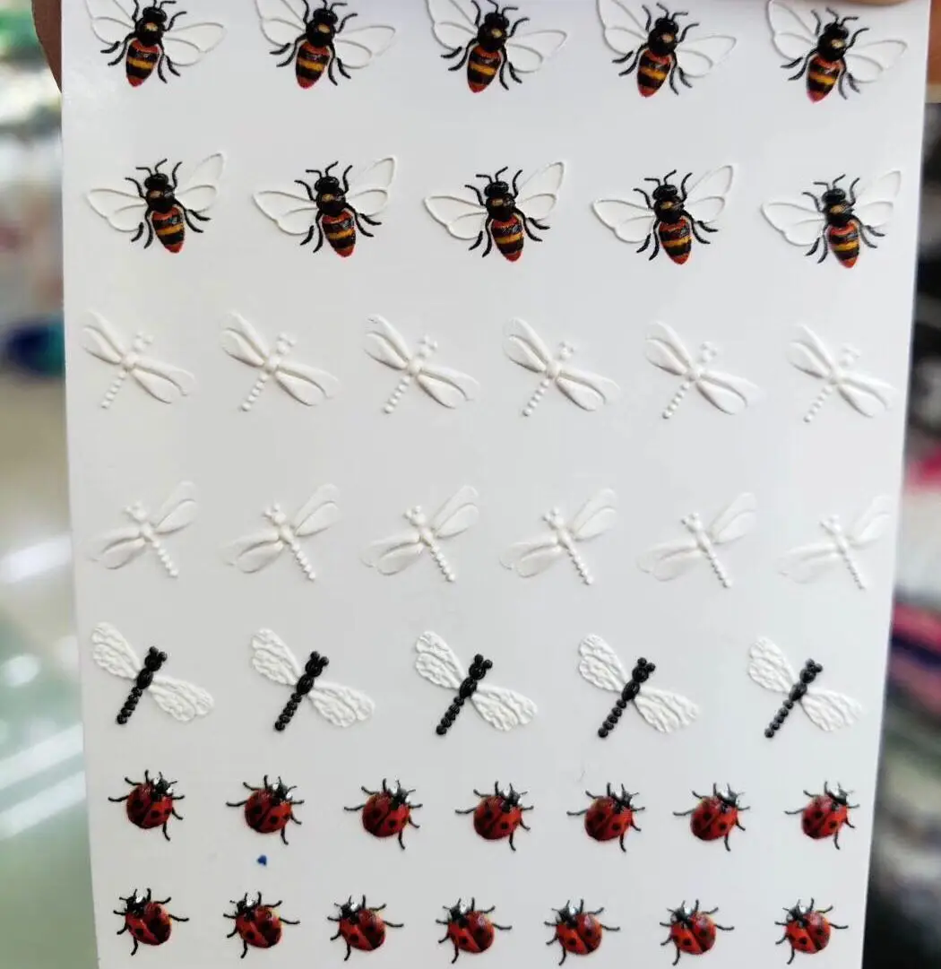 

TXD 1 Piece of 3D DIY carved natural bee nail stickers fashion nail water decals