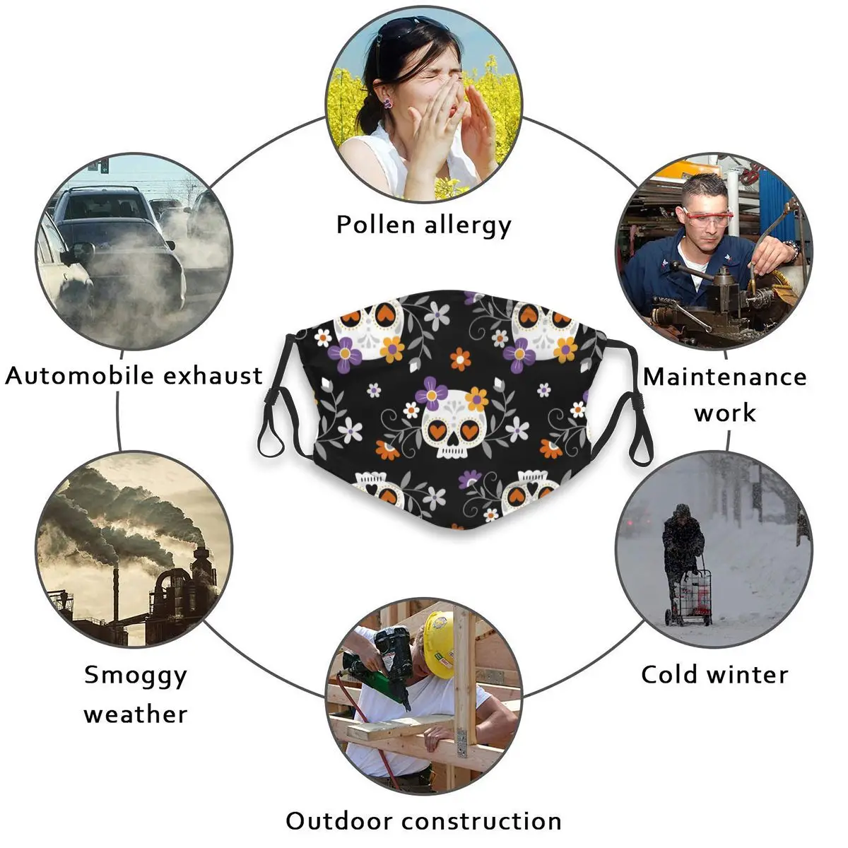

Cute Sugar Skulls And Flowers Men And Women Adult Outdoor Washable Dust Breathable Masker Filter Reusable