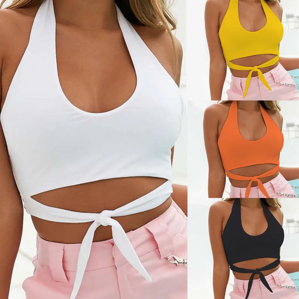 Женский сексуальный однотонный топ с открытыми плечами и повязкой укороченный