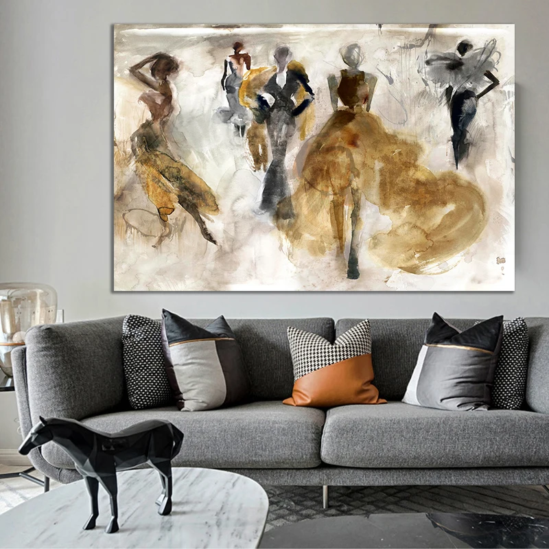 Abstract Oil Painting with Dancing People Printed on Canvas