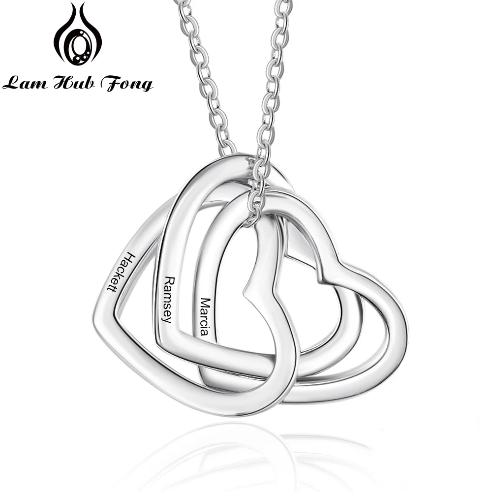 Ожерелье серебряное с именем и 3 сердцами индивидуальное модное колье