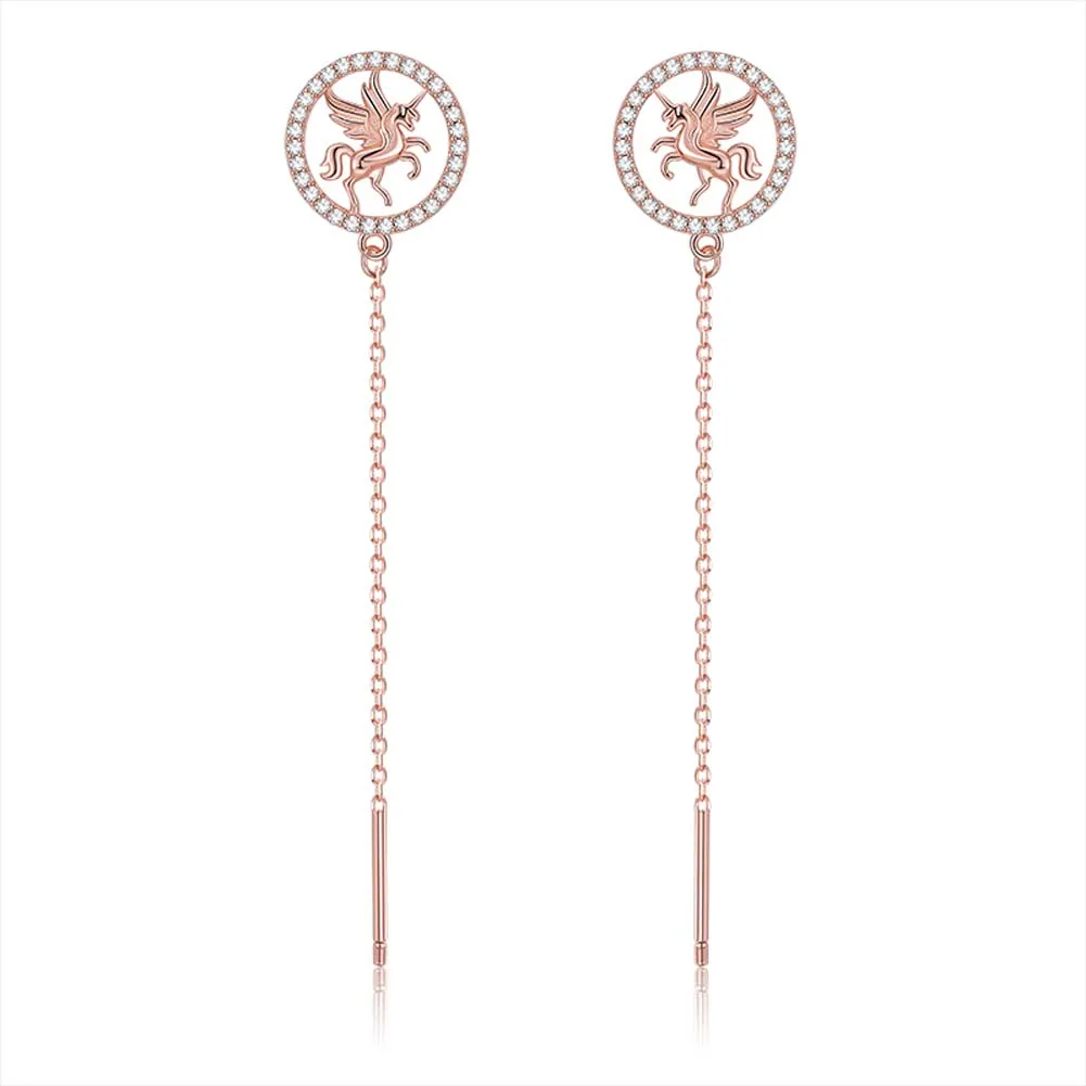 

Серебряные женские серьги SILVERHOO S925, длинные серьги-подвески с инкрустированными цирконами в виде единорога, красивые ювелирные изделия, нов...