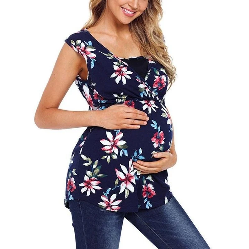 

Women Maternity Clothes Floral Print Pregnancy T Shirt Sleeveless Breastfeeding Clothes Nursing T Shirt Tops Summer Clothes