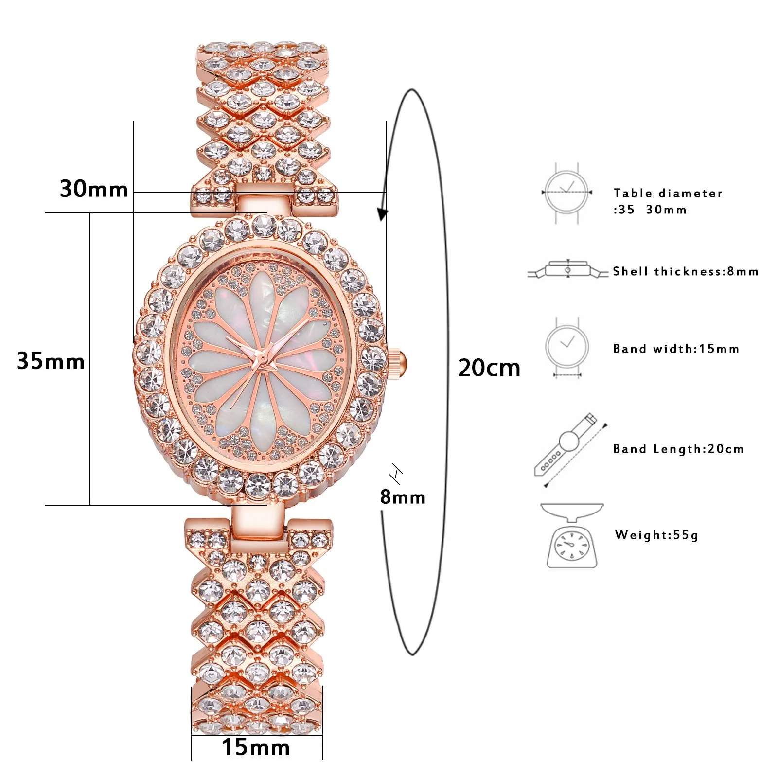 

Fashion Ladies Rhinestone Watch Dial Bracelet Watch Ladies Watch Clock Stainless Steel Casual Dress Wrist Crystal Jewelry