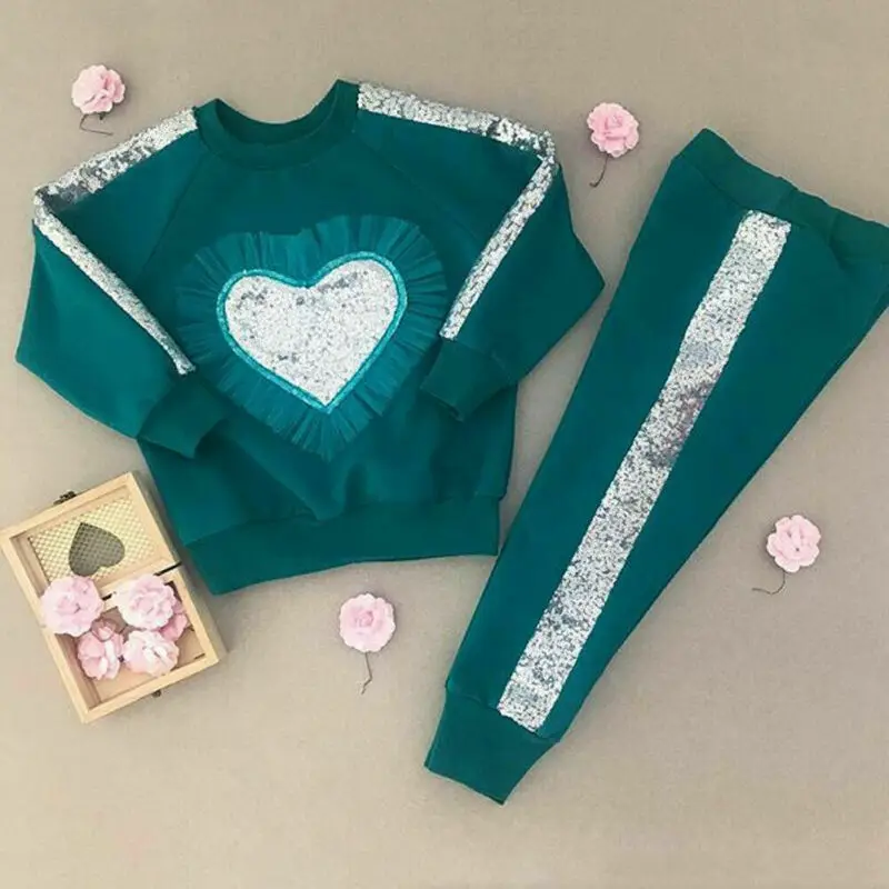 

2PCS Toddler Baby Girls Clothes Sets 0-24M Sequined Print Long Sleeve Tops T Shirt Pants Leggings Outfits Clothes