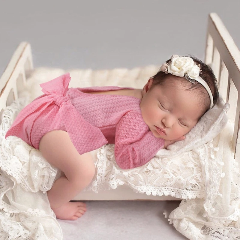 

Baby Backless Bow Romper Newborn Photography Props Bodysuit Long Sleeves Jumpsuit Infants Fotografie Outfits