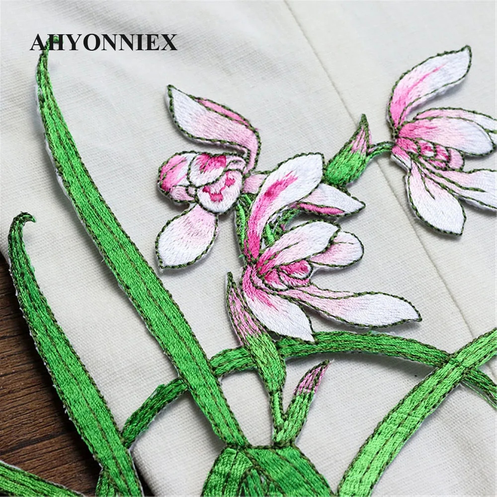 AHYONNIEX 1 шт. вышитые цветочные орхидеи нашивки для одежды сумки Сделай Сам