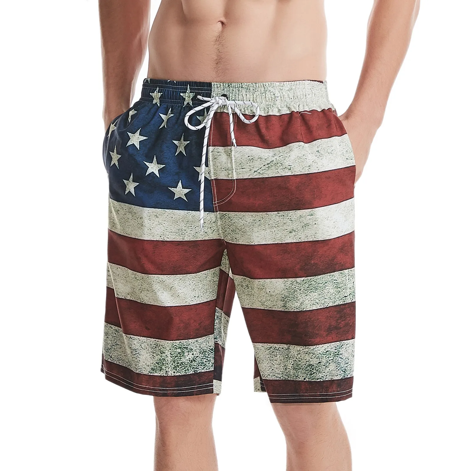 

Шорты мужские пляжные в винтажном стиле, плавки с американским флагом, одежда для плавания, морские короткие штаны, трусы с американским фла...