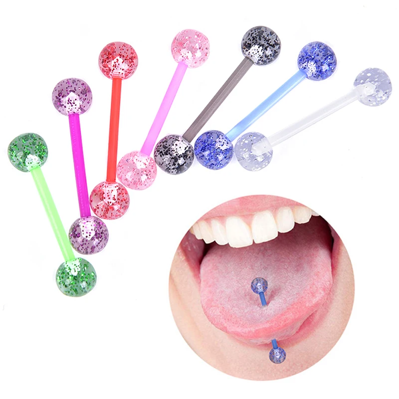 10 шт. 14 г акриловые язык кольцо для соска Пирсинг со штангой Гибкая Цветная Бар