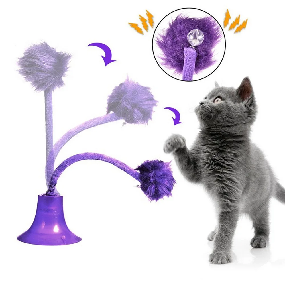 

Plastic Cat Interactive Toy With Bottom Sucker Elastic Spring Feather Plush Funny Pet Toys
