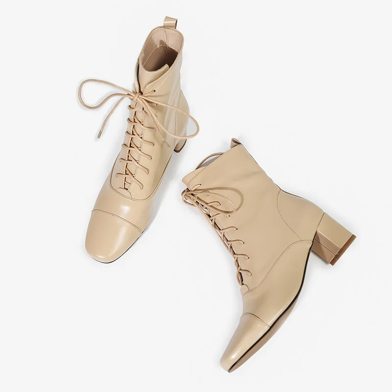 

Sheepskin Martin boots women's thick-soled thick heel British style round toe lace-up single boots women's