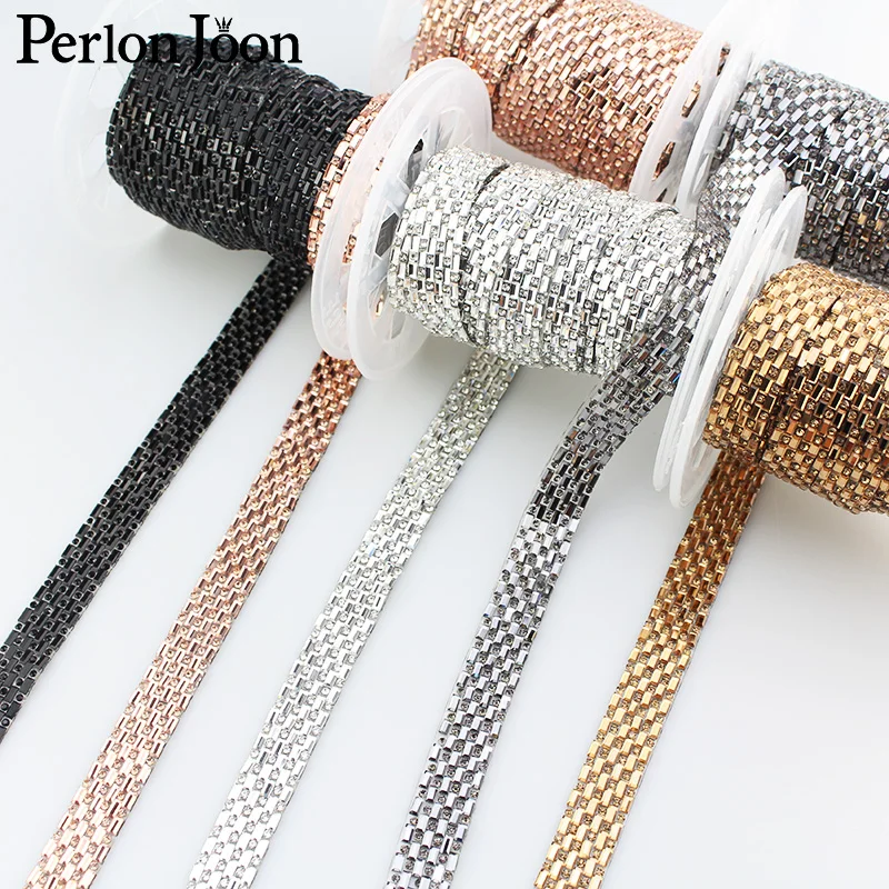 

1 yard Gold,black glass crystal arrangement Rhinestone Tape trim Hot fix ribbon Iron On Appliques for Dress shoe adornment TR099