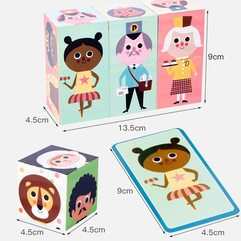 

New Wooden 9-piece Six Sides Draw 3d Puzzle Standing Building Toys For Children Early Childhood Educational Hot Sale