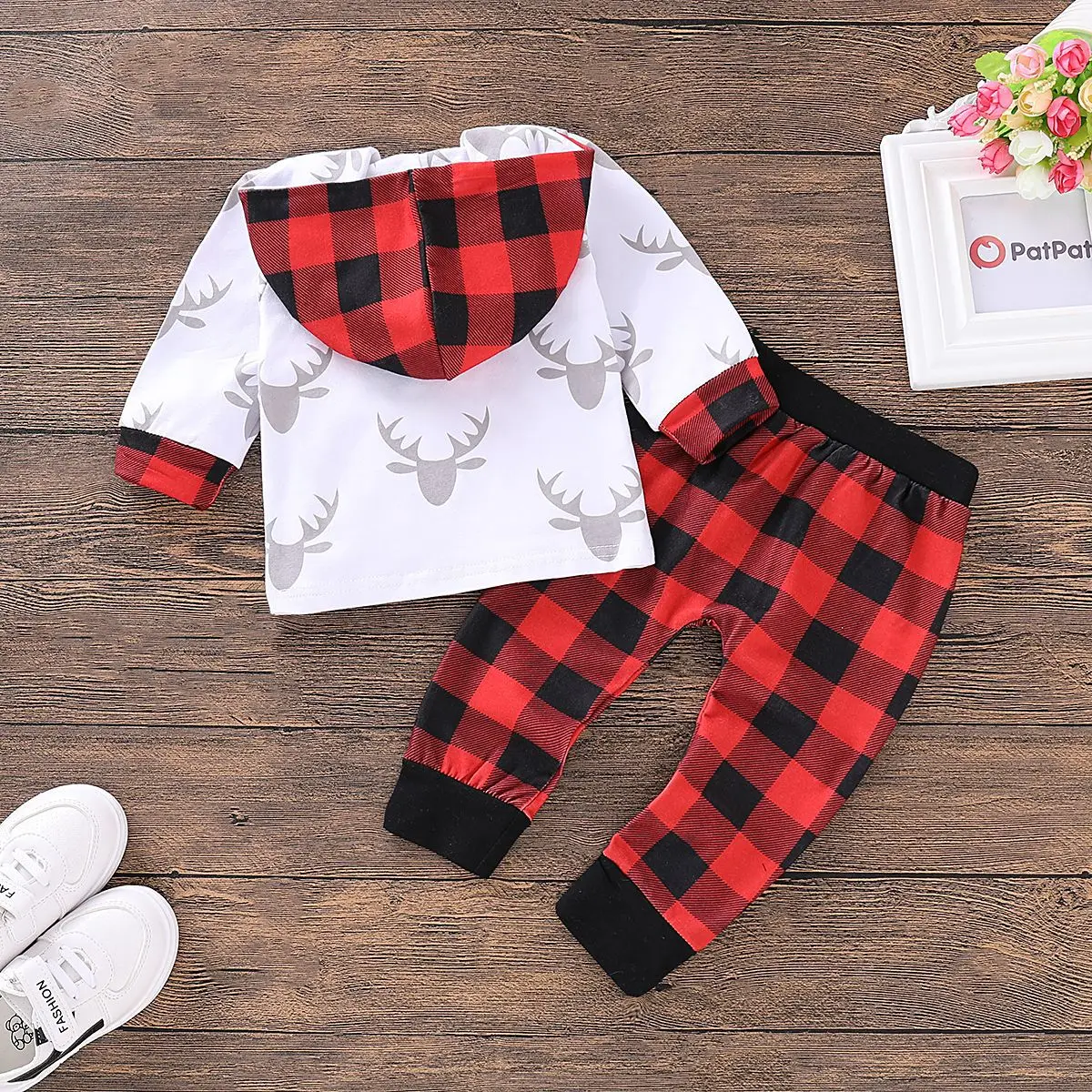 Одежда в клетку для новорожденных девочек свитер с капюшоном и длинными рукавами