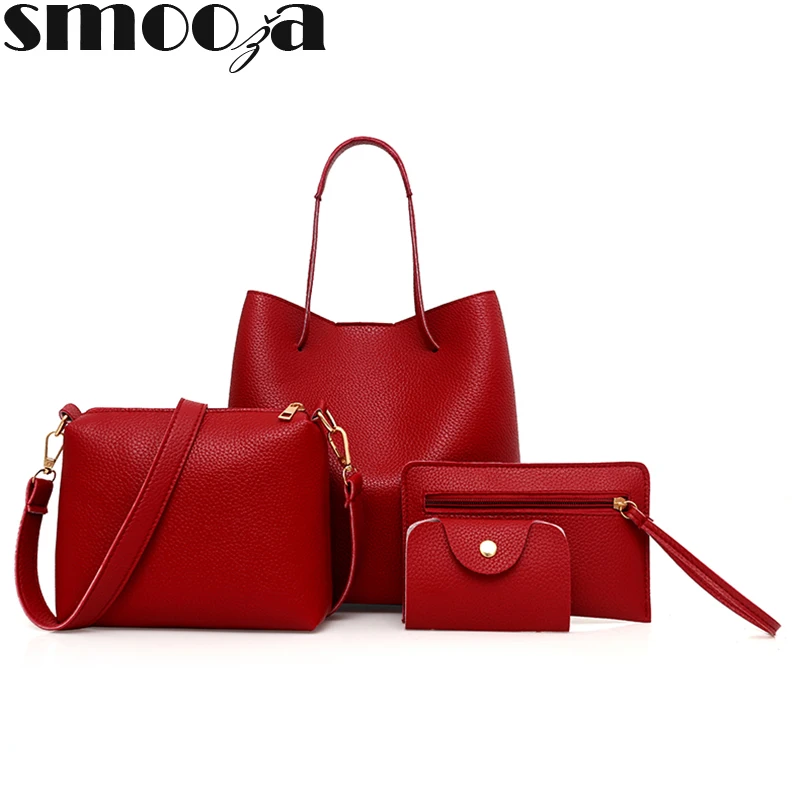 SMOOZA 4 шт./компл. Женская Повседневная кожаная сумка через плечо женская