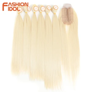 Пупряди прямых волос Yaki FASHION IDOL, 7 дюймов, шт.упак., 16-20 дюймов, Омбре, 613 #, синтетические пучки волос с застежкой, волнистые волосы для наращивания