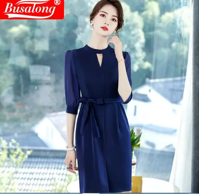 Женское облегающее платье с поясом коротким рукавом | Женская одежда