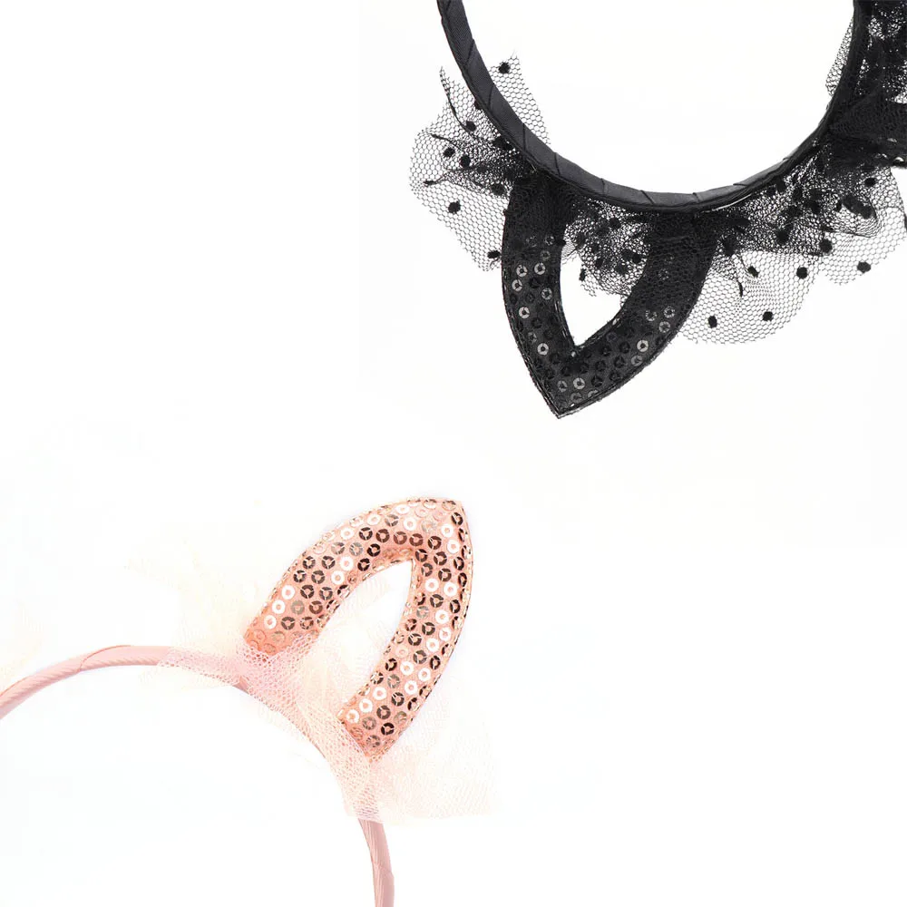 Sweet Cute Kids Cat Ears Shiny Sequins Headband Princess Hairband Lace Children Girls Hair Accessories for Birthday Party | Украшения и