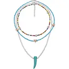 Многослойное ожерелье-цепочка с бусинами и жемчугом, ожерелье-чокер с бирюзой разных цветов, украшение в стиле бохо для женщин