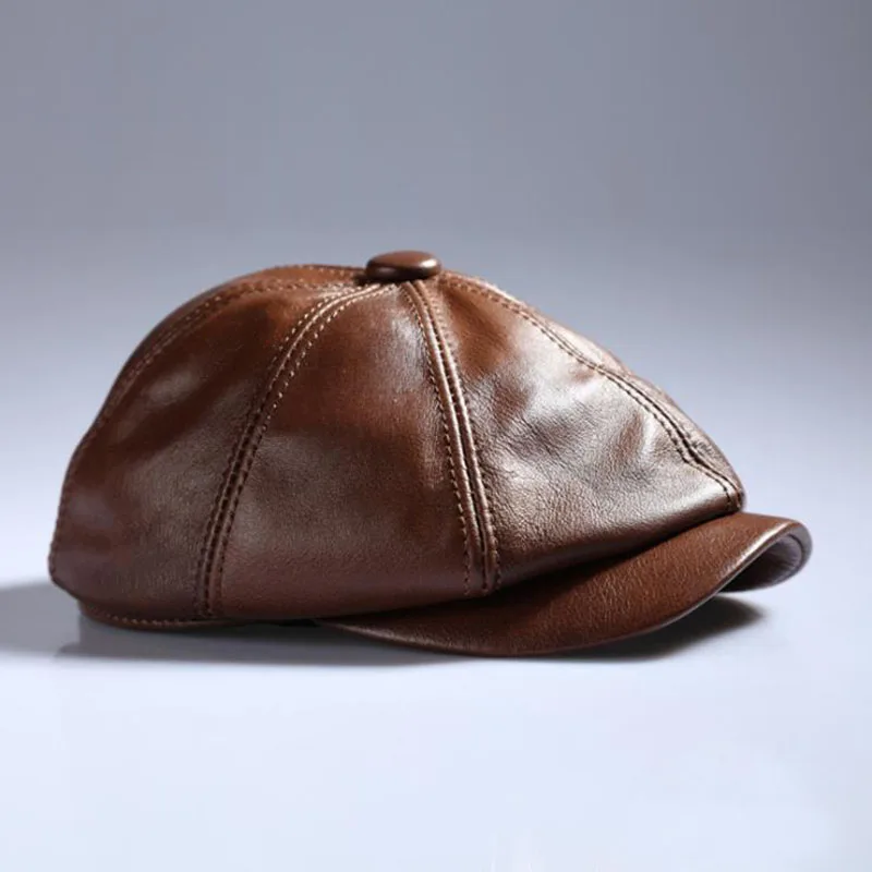 [JAMONT] Мужская теплая восьмиугольная кепка из натуральной кожи повседневная