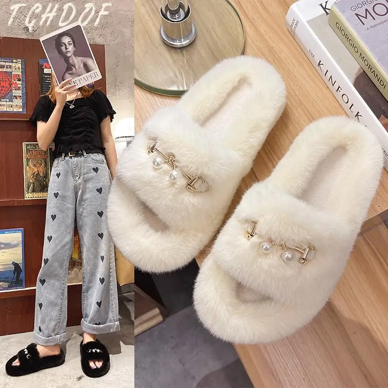 

2021 Autumn And Winter Slippers Korean Cartoon Plush Slipper Flat Home Non-slip Shoes Warm Baotou Cotton Slippers