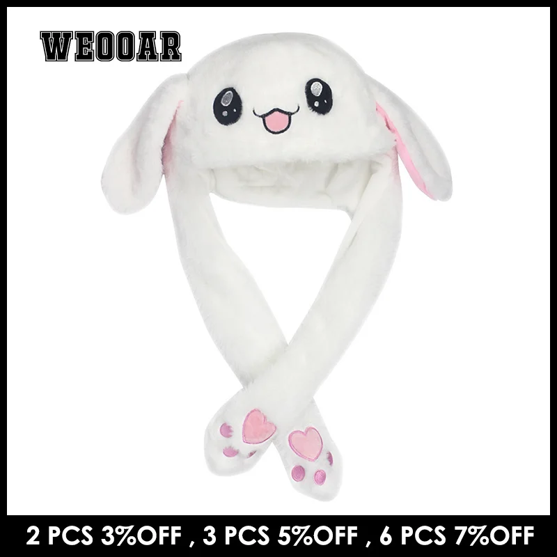 WEOOAR 2022 Cute Bunny Ears Rabbit Women's Hat with Earflaps Bonnet Beanies for Women Men Caps Earflaps Movable Toy Child MZ319