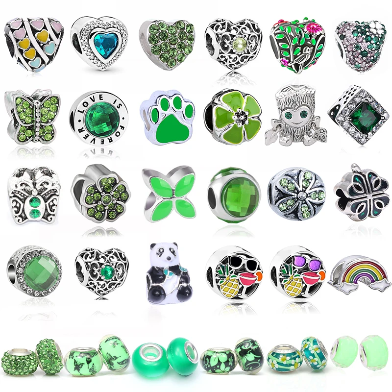 

2Pcs/Lot Discount New Product Fresh Green Charm Lady Beaded Pendant DIY Brand Bracelets Necklaces Gifts Accessory