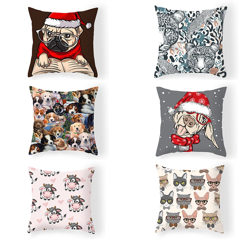 

Cushion Cover Cartoon Decorative Pillowcases Dogs Animals Prints Throw Pillows Covers for Living Room Sofa Home Decor 45*45cm/pc