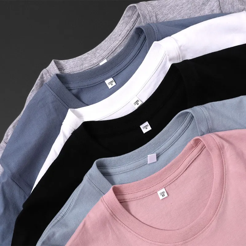 

HFYF 100% хлопковая футболка с коротким рукавом для мужчин 2021 Летняя Повседневная футболка Женская Базовая Мягкая футболка Харадзюку топы футб...