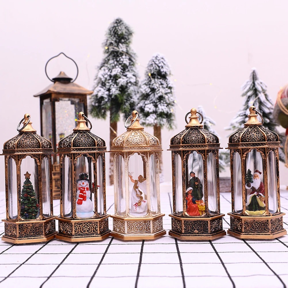 

Vintage Christmas Lantern Light Xmas Tree Hanging Lamp Ornaments Home Party Wedding Decorations New Year Gift Lantern Light