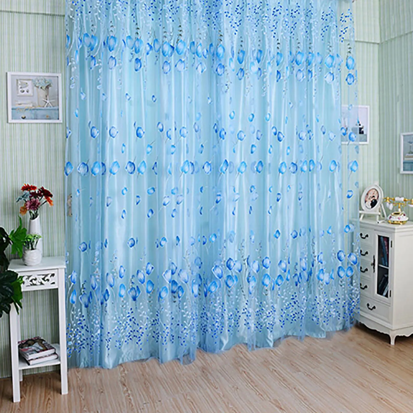 

Floral Tulle Voile Door Window Curtain Drape Panel Sheer Scarf Valances Divider Sheer Window Curtains Living Room Decor