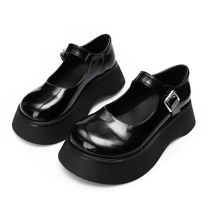 

2021 kawaii Women Pumps High Heels Square Toe Chunky Heel Buckle Black White cosplay Mary Janes Street Shoes Platform RetroPlush