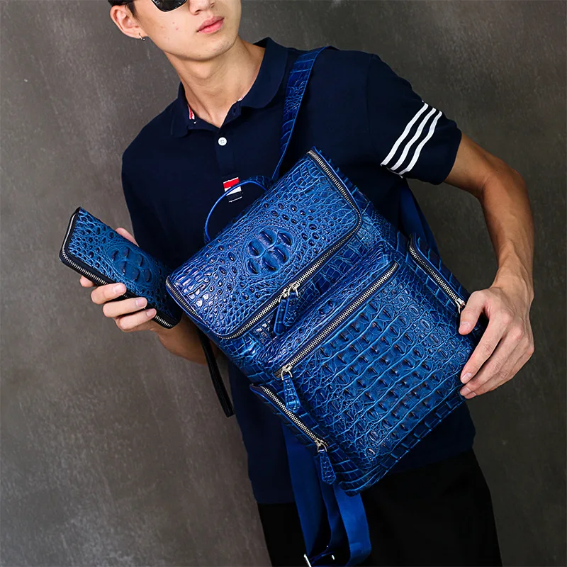 

First Layer Cowhide Alligator Pattern Men Backpack New Designer Teenage Luxury Genuine Leather Fashion Trend Schoolbag Rucksack