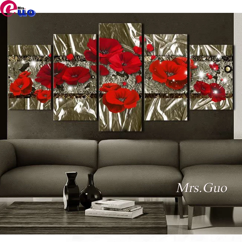 

5D алмазная живопись, красные цветы набор со стразами камни в форме ромба Набор для рисования с круглыми камнями и полотном с вышивкой абстрактный Мак мульти-картина ручной работы подарок