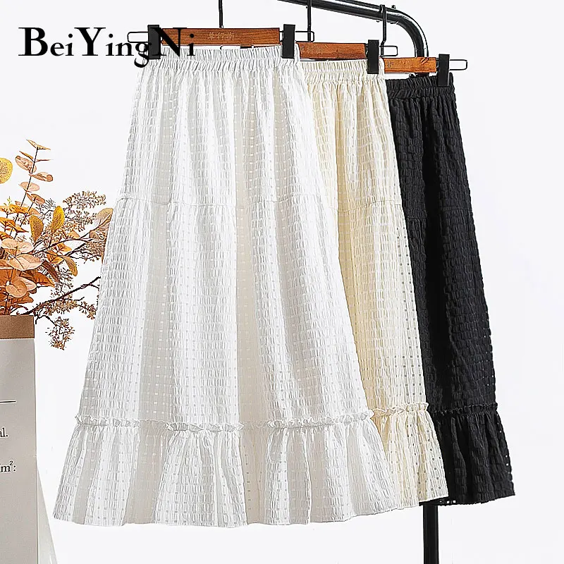 

Женская плиссированная юбка миди Beiyingni, Повседневная белая и черная винтажная юбка для отдыха, простая летняя юбка с подкладкой, 2021