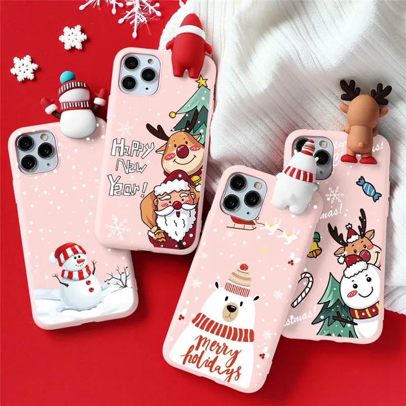 

3D Doll Pink Christmas Phone Case for IPhone 11 12 13 Pro Max Mini XS Max 7Plus 6 6s 8 7 Plus SE 2020 X XR TPU Back Cover Coque