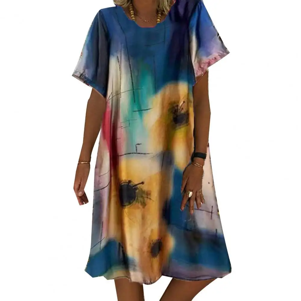 

Plus Size Dress Women Summer Short Sleeve Trendy Tie-dye Printing Maxi Summer Long Oversized Dress Female Party 4XL